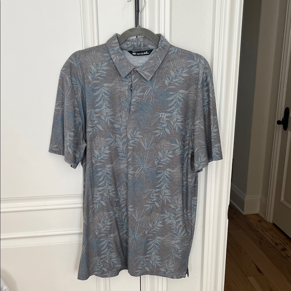 Travis Mathew Blue Gray Leaf Polo Shirt